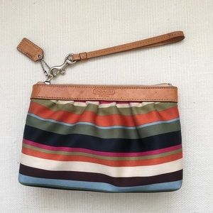 COACH Legacy Wristlet- Multi Colored Silk/Satin